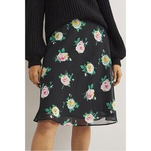 Boden Black Floral A-Line Skirt Women’s 20 | NWOT Rose Print Lined Midi